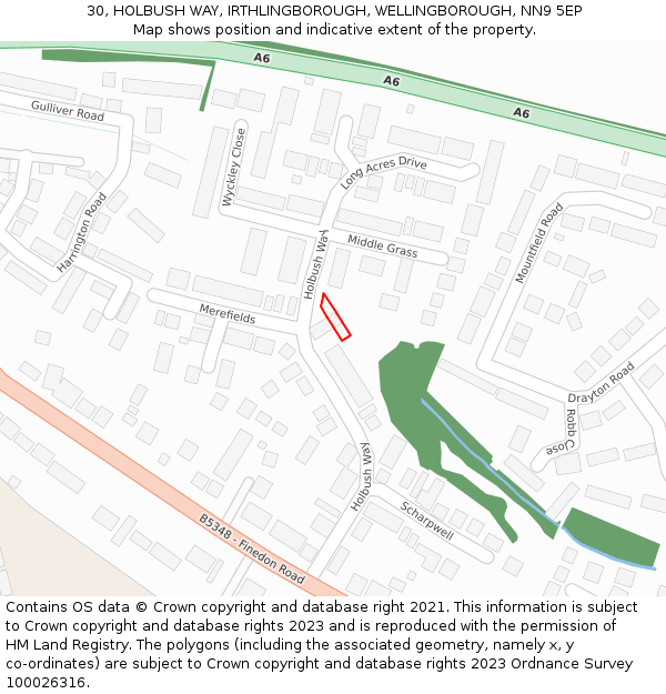 30, HOLBUSH WAY, IRTHLINGBOROUGH, WELLINGBOROUGH, NN9 5EP: Location map and indicative extent of plot