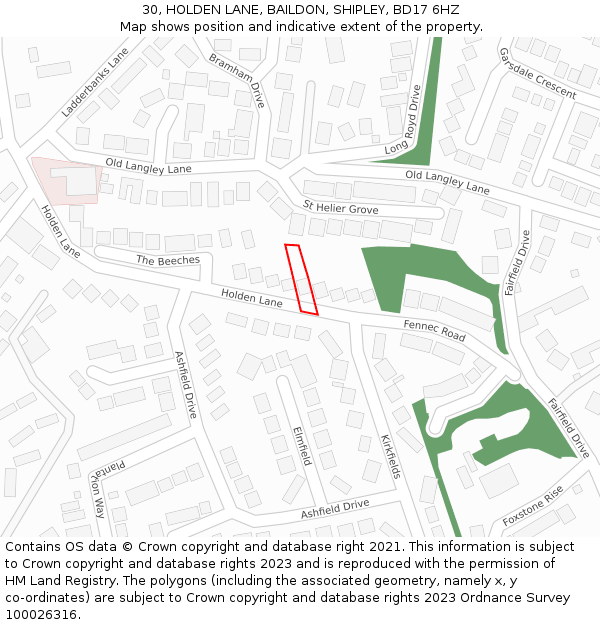 30, HOLDEN LANE, BAILDON, SHIPLEY, BD17 6HZ: Location map and indicative extent of plot
