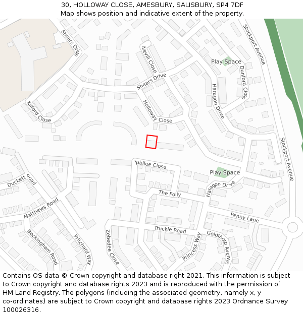 30, HOLLOWAY CLOSE, AMESBURY, SALISBURY, SP4 7DF: Location map and indicative extent of plot