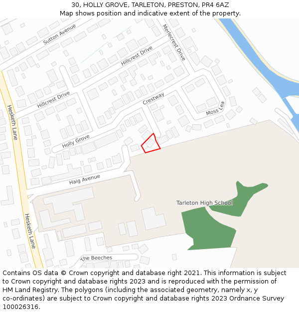 30, HOLLY GROVE, TARLETON, PRESTON, PR4 6AZ: Location map and indicative extent of plot