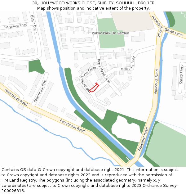 30, HOLLYWOOD WORKS CLOSE, SHIRLEY, SOLIHULL, B90 1EP: Location map and indicative extent of plot