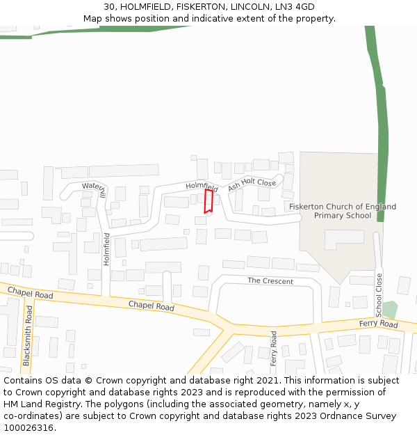 30, HOLMFIELD, FISKERTON, LINCOLN, LN3 4GD: Location map and indicative extent of plot