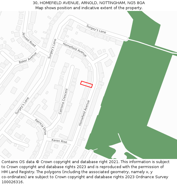 30, HOMEFIELD AVENUE, ARNOLD, NOTTINGHAM, NG5 8GA: Location map and indicative extent of plot