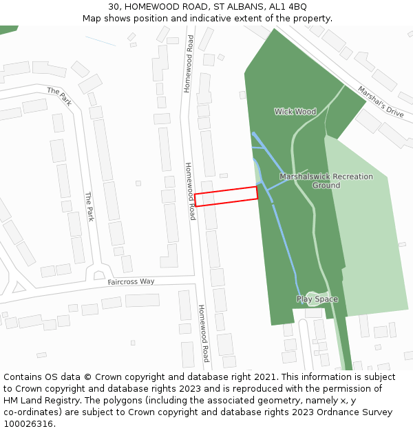 30, HOMEWOOD ROAD, ST ALBANS, AL1 4BQ: Location map and indicative extent of plot