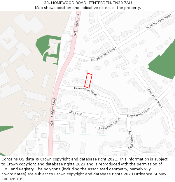 30, HOMEWOOD ROAD, TENTERDEN, TN30 7AU: Location map and indicative extent of plot