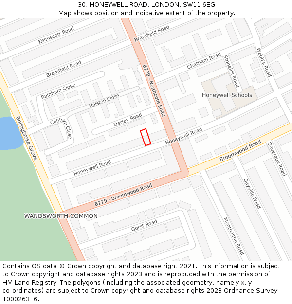 30, HONEYWELL ROAD, LONDON, SW11 6EG: Location map and indicative extent of plot