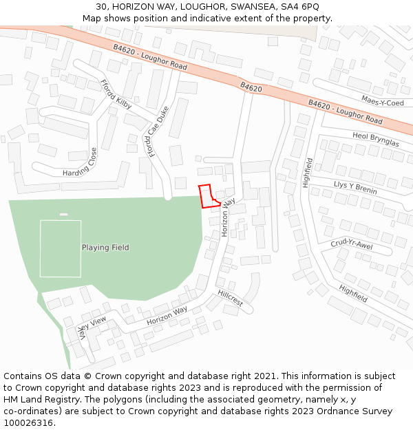 30, HORIZON WAY, LOUGHOR, SWANSEA, SA4 6PQ: Location map and indicative extent of plot