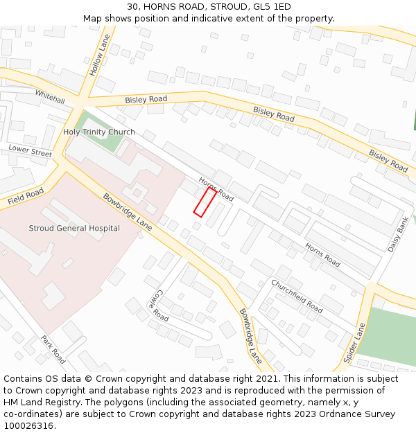 30, HORNS ROAD, STROUD, GL5 1ED: Location map and indicative extent of plot