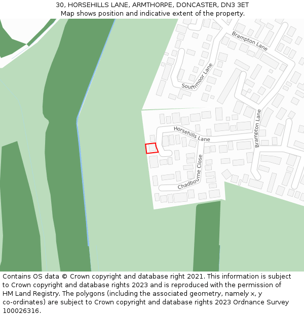 30, HORSEHILLS LANE, ARMTHORPE, DONCASTER, DN3 3ET: Location map and indicative extent of plot