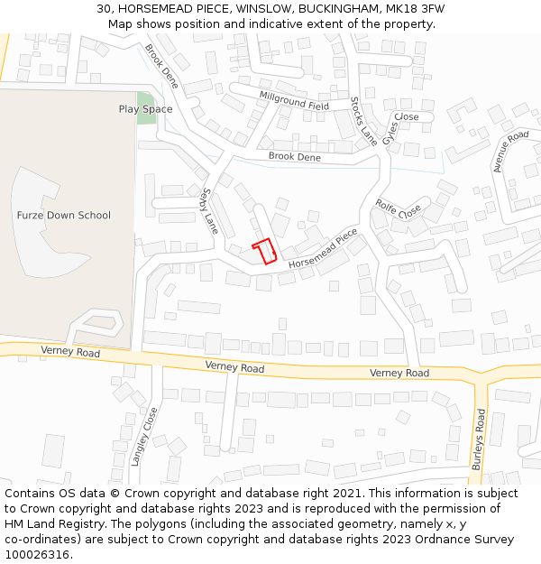 30, HORSEMEAD PIECE, WINSLOW, BUCKINGHAM, MK18 3FW: Location map and indicative extent of plot