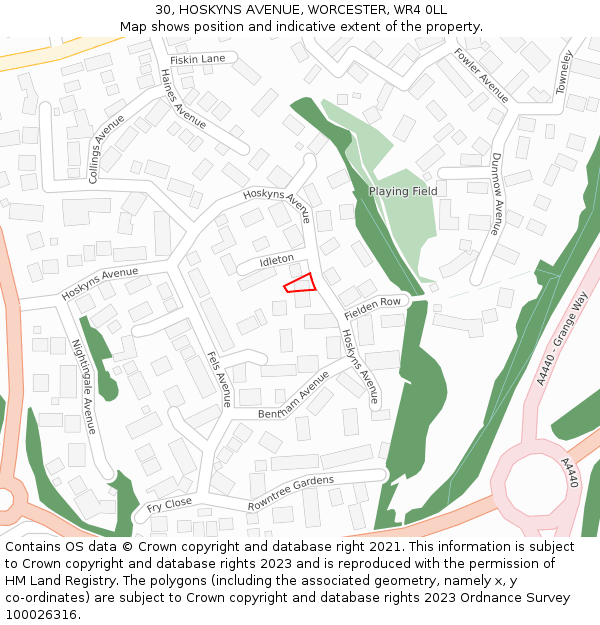 30, HOSKYNS AVENUE, WORCESTER, WR4 0LL: Location map and indicative extent of plot