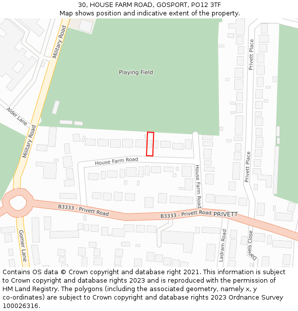 30, HOUSE FARM ROAD, GOSPORT, PO12 3TF: Location map and indicative extent of plot