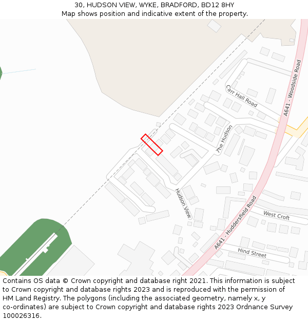 30, HUDSON VIEW, WYKE, BRADFORD, BD12 8HY: Location map and indicative extent of plot