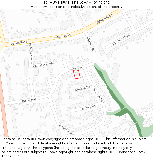 30, HUME BRAE, IMMINGHAM, DN40 1PD: Location map and indicative extent of plot