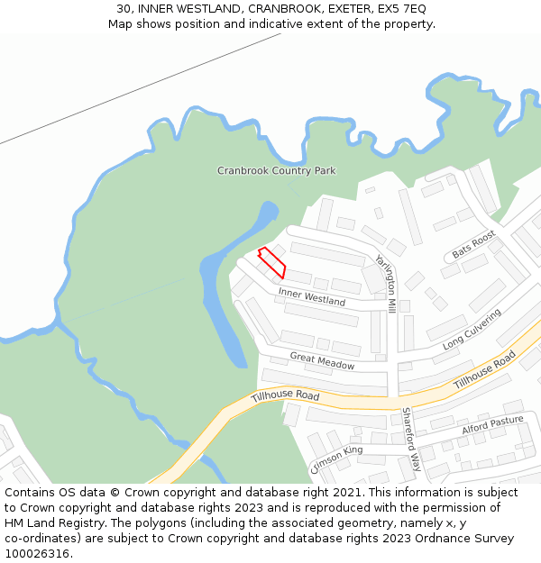 30, INNER WESTLAND, CRANBROOK, EXETER, EX5 7EQ: Location map and indicative extent of plot