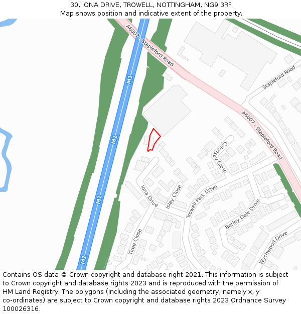 30, IONA DRIVE, TROWELL, NOTTINGHAM, NG9 3RF: Location map and indicative extent of plot