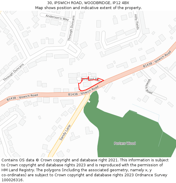 30, IPSWICH ROAD, WOODBRIDGE, IP12 4BX: Location map and indicative extent of plot