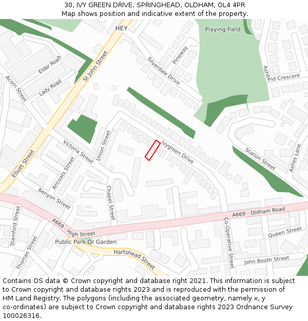 30, IVY GREEN DRIVE, SPRINGHEAD, OLDHAM, OL4 4PR: Location map and indicative extent of plot