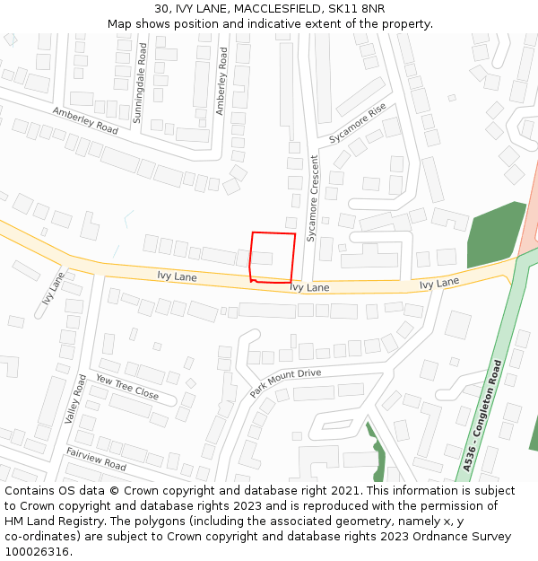 30, IVY LANE, MACCLESFIELD, SK11 8NR: Location map and indicative extent of plot