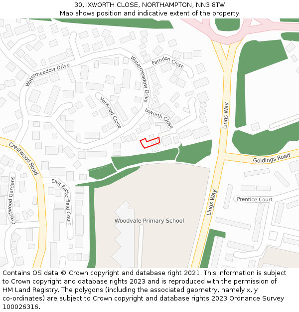 30, IXWORTH CLOSE, NORTHAMPTON, NN3 8TW: Location map and indicative extent of plot