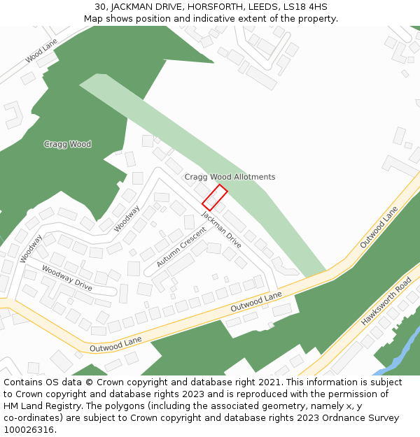 30, JACKMAN DRIVE, HORSFORTH, LEEDS, LS18 4HS: Location map and indicative extent of plot