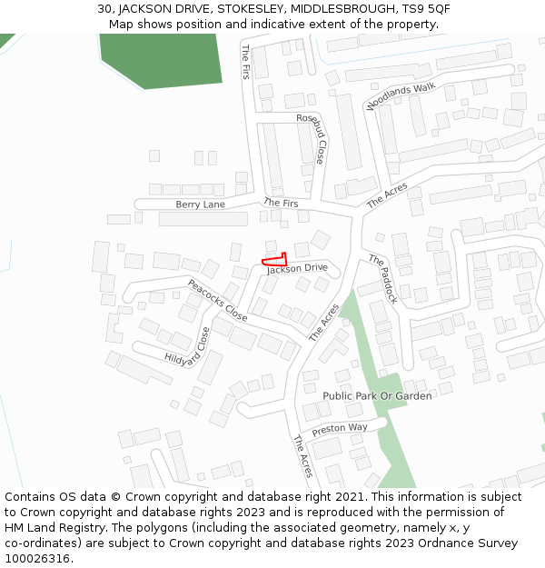 30, JACKSON DRIVE, STOKESLEY, MIDDLESBROUGH, TS9 5QF: Location map and indicative extent of plot