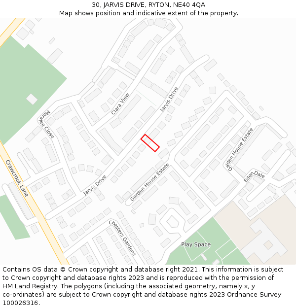 30, JARVIS DRIVE, RYTON, NE40 4QA: Location map and indicative extent of plot