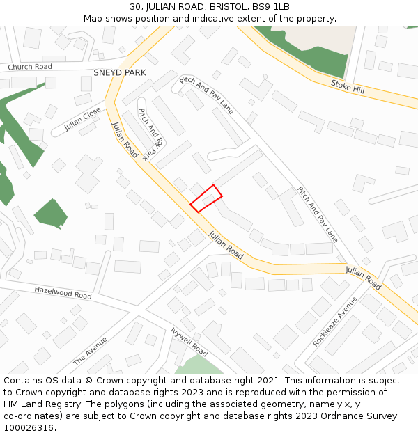 30, JULIAN ROAD, BRISTOL, BS9 1LB: Location map and indicative extent of plot