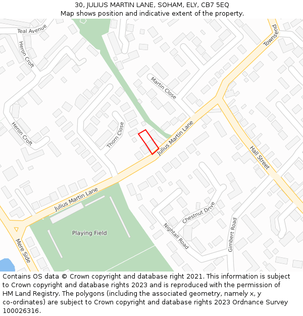 30, JULIUS MARTIN LANE, SOHAM, ELY, CB7 5EQ: Location map and indicative extent of plot