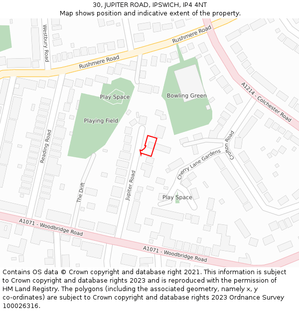 30, JUPITER ROAD, IPSWICH, IP4 4NT: Location map and indicative extent of plot