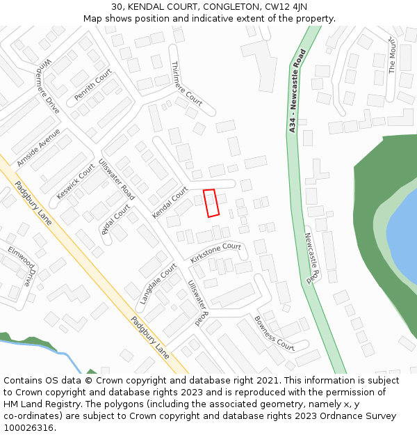30, KENDAL COURT, CONGLETON, CW12 4JN: Location map and indicative extent of plot