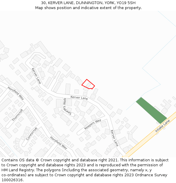 30, KERVER LANE, DUNNINGTON, YORK, YO19 5SH: Location map and indicative extent of plot