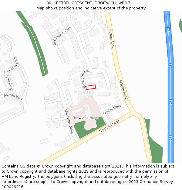 30, KESTREL CRESCENT, DROITWICH, WR9 7HH: Location map and indicative extent of plot