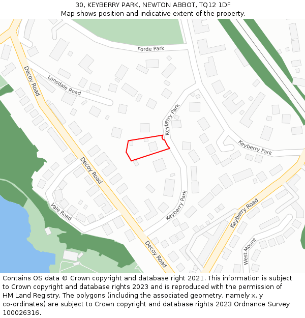 30, KEYBERRY PARK, NEWTON ABBOT, TQ12 1DF: Location map and indicative extent of plot
