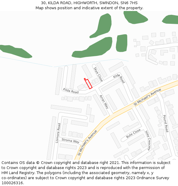 30, KILDA ROAD, HIGHWORTH, SWINDON, SN6 7HS: Location map and indicative extent of plot