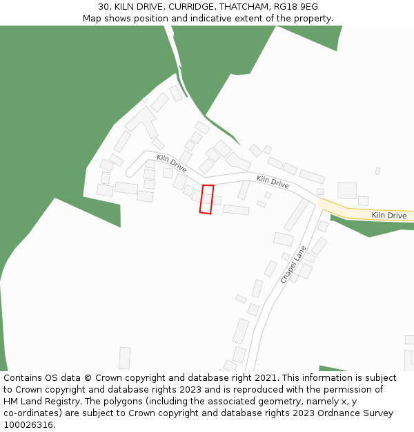 30, KILN DRIVE, CURRIDGE, THATCHAM, RG18 9EG: Location map and indicative extent of plot