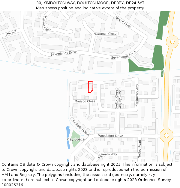 30, KIMBOLTON WAY, BOULTON MOOR, DERBY, DE24 5AT: Location map and indicative extent of plot