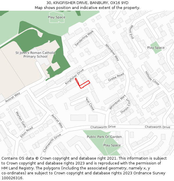 30, KINGFISHER DRIVE, BANBURY, OX16 9YD: Location map and indicative extent of plot