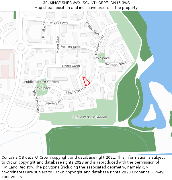 30, KINGFISHER WAY, SCUNTHORPE, DN16 3WS: Location map and indicative extent of plot