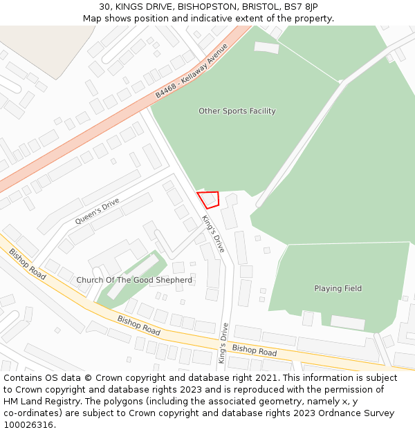 30, KINGS DRIVE, BISHOPSTON, BRISTOL, BS7 8JP: Location map and indicative extent of plot