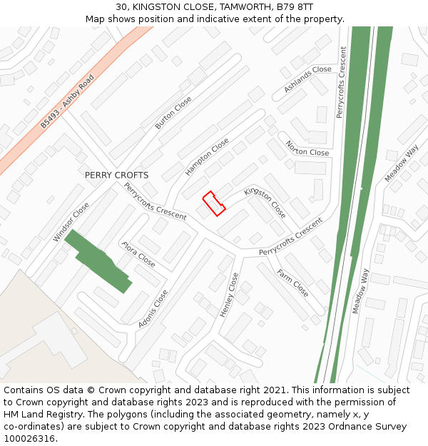 30, KINGSTON CLOSE, TAMWORTH, B79 8TT: Location map and indicative extent of plot