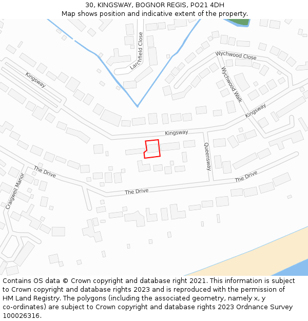 30, KINGSWAY, BOGNOR REGIS, PO21 4DH: Location map and indicative extent of plot