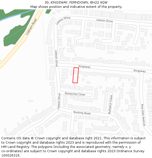 30, KINGSWAY, FERNDOWN, BH22 9QW: Location map and indicative extent of plot