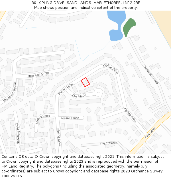 30, KIPLING DRIVE, SANDILANDS, MABLETHORPE, LN12 2RF: Location map and indicative extent of plot