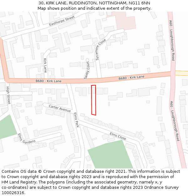 30, KIRK LANE, RUDDINGTON, NOTTINGHAM, NG11 6NN: Location map and indicative extent of plot