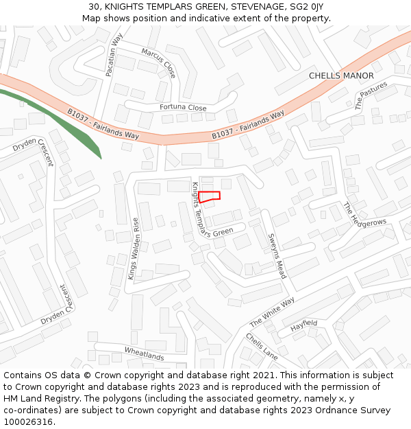 30, KNIGHTS TEMPLARS GREEN, STEVENAGE, SG2 0JY: Location map and indicative extent of plot