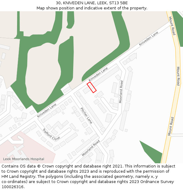 30, KNIVEDEN LANE, LEEK, ST13 5BE: Location map and indicative extent of plot