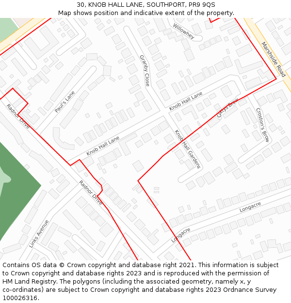 30, KNOB HALL LANE, SOUTHPORT, PR9 9QS: Location map and indicative extent of plot