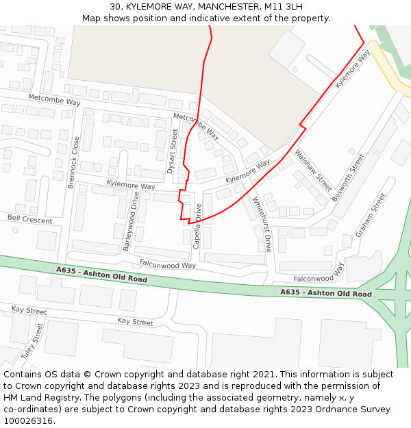 30, KYLEMORE WAY, MANCHESTER, M11 3LH: Location map and indicative extent of plot