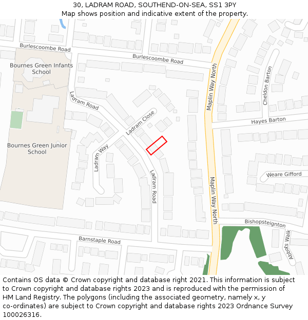 30, LADRAM ROAD, SOUTHEND-ON-SEA, SS1 3PY: Location map and indicative extent of plot